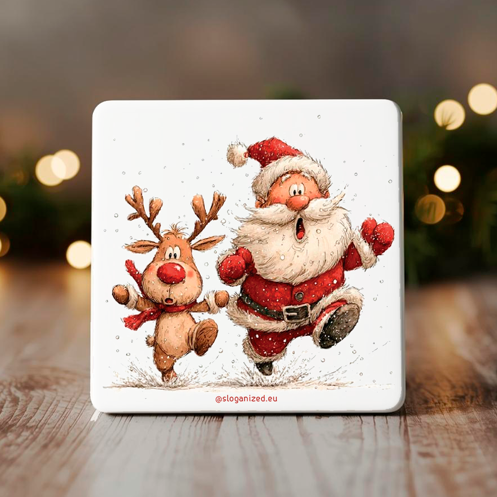 Κεραμικό Σουβέρ “Άγιος Βασίλης & Ρούντολφ τρέχουν”