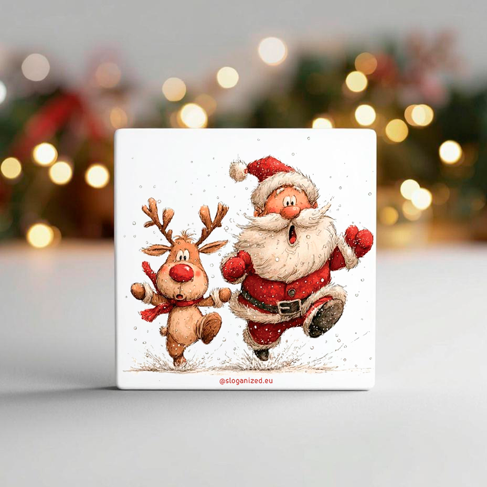 Κεραμικό Σουβέρ “Άγιος Βασίλης & Ρούντολφ τρέχουν”