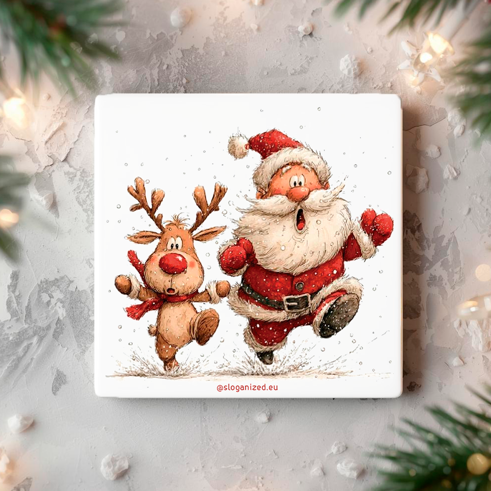 Κεραμικό Σουβέρ “Άγιος Βασίλης & Ρούντολφ τρέχουν”